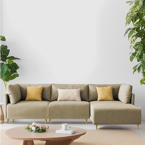 Image of Carina RHS 4 Seater L Shape Sofa Set for Living Room (Cream Fabric) Premium Fabric Sofa