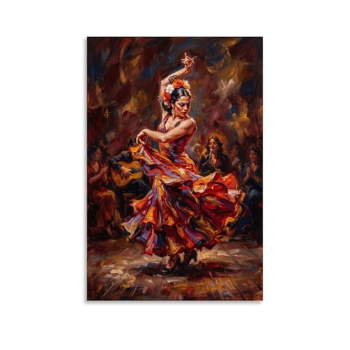 Arte de pared con bailarina flamenca apasionada impreso con estética de óleo