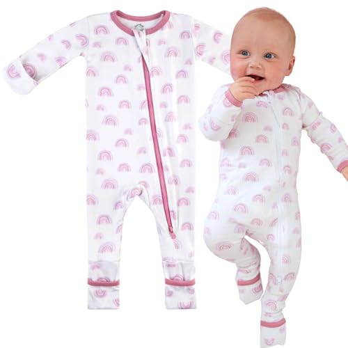Image of DREAMLAND BABY Bamboo Viscose Baby Pajamas (0-24 months). Ultra Soft Viscose Sleepers with 2-Way Zipper, Mitten & Foot Cuffs