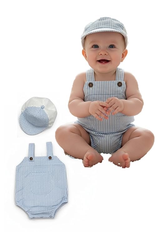Baby Cotton Romper with Matching Cap, Blue check, Sleeveless Dungaree Set for Infants (Yellow, 0-3 Month)-image-43