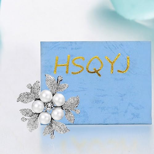 Image of Crystal Pearl Flower Brooches Pins Fashion Beautiful Created Rhinestone Floral Brooch Good Idea for Party Dance Wedding Banquet for Elegant Women Girl
