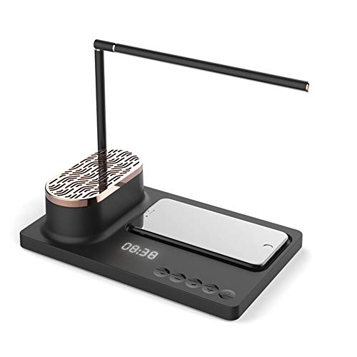 LED Wireless Multi-Funktions-Schreibtischlampe, Telefon Stand, mit Wireless-Ladegerät und Bluetooth-Lautsprecher, Werbegeschenke, Schwarz