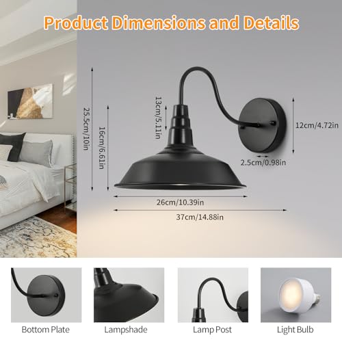 Black Magnetic Gooseneck Cordless Battery Operated Wall Sconces Set of 2, Dimmable Battery Powered Wall Decor Lamp, Wireless Wall Light Lamp with Remote Control for Bedroom Living Room