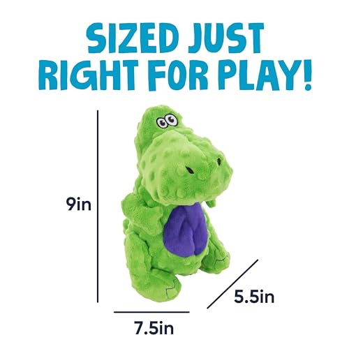 Image of goDog Dinos T-Rex Squeaky Plush Dog Toy with Chew Guard Technology, Durable Fabric & Squeaker for Active Play, Green, Large