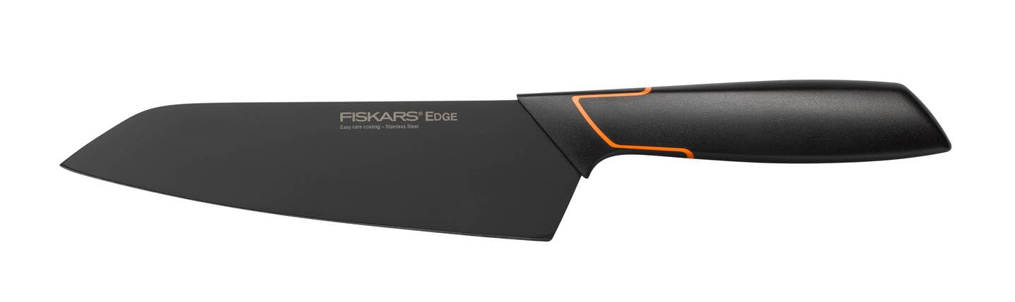 Fiskars Santoku-Messer, Modernes Design, Gesamtlänge: 29 cm, Qualitätsstahl/Kunststoff, Edge, 1003097, Schwarz / Orange