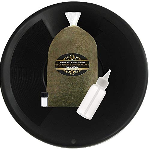 Sluiceboy Prospecting Gold Panning Gift Idea Miner Package 12in Gold Pan, 2.5LB Paydirt, Snuffer & Vial | Kit#20