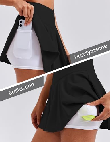 PINSPARK Tennisrock Damen Hohe Taille Crossover Rock mit Hose Drunter Plissiert Tennis Skort Sport Faltenrock Minirock Laufen Tenniskleid mit Tennis Taschen – Bild 3
