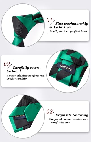 Image of HISDERN Stripe Tie Mens Ties with Pocket Square Set Classic 3.4'' Silk Formal Necktie Handkerchief for Business Wedding