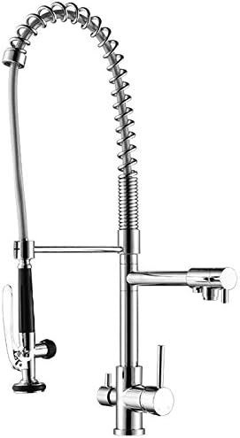 Ownace 3 Way Dual Handle Kitchen Sink Faucet Mixer 28 Inch High Pressure With Pull Out Sprayer Head, Pure Water Filter Tap Chrome