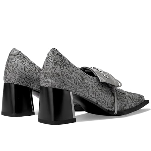 Image of Loafers for Women Patent Leather Buckle Square Toe Chunky Block Dress Slip On Wide Casual Comfortable Dressy High Heels Ladies Comfort Moccasins Elegantes 2 Inch Shoes