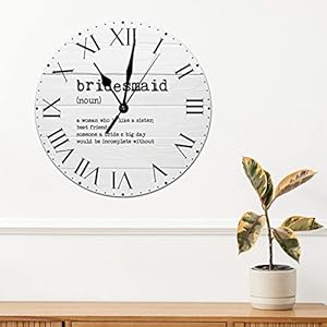 Bridesmaid definition pvc clock primitive quotes round wall clock with roman numerals dictionary artwork 12in battery operated pvc clock decoration for bedroom kitchen dinning room office  urban country home decor