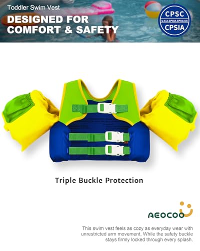 Image of AEOCOO Puddle Float Jumper for Swiming, Toddler Swim Vest for Water Play, Pool Floats with Swimming Arm Floaties Swim Jacket & Water Wings for Kids Swimmies, Boys, Girls, Ninos