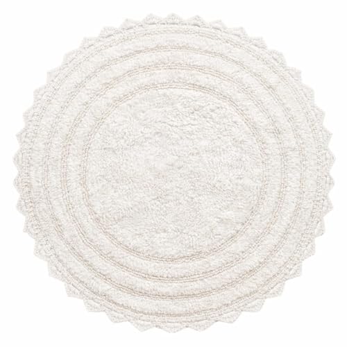 Royal Blaze Crochet Bath Rug 100% Cotton Reversible 30x30 White Round Bath Mat Reversible Plush Tufted Loop Design with Decorative Edges Thick Bathroom Rug