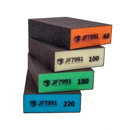 Sewokon Lot de 4 blocs de ponçage, éponges de ponçage, bloc de papier abrasif 4 grains (60-100-180-220), blocs de ponçage pour papier abrasif à bois, papier abrasif pour murs, éponge de ponçage