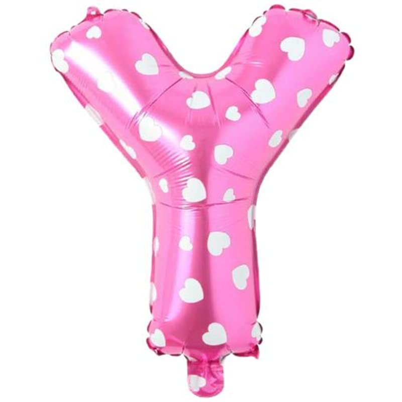 PARTİ VİTRİNİ Y Harfi 16 İnç Pembe Kalpli Renk Folyo Balon 36 CM (Pembe)