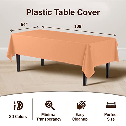 Image of Party Solids Peach Rectangular Plastic Tablecloth - 54x108 Inch, Pack of 24