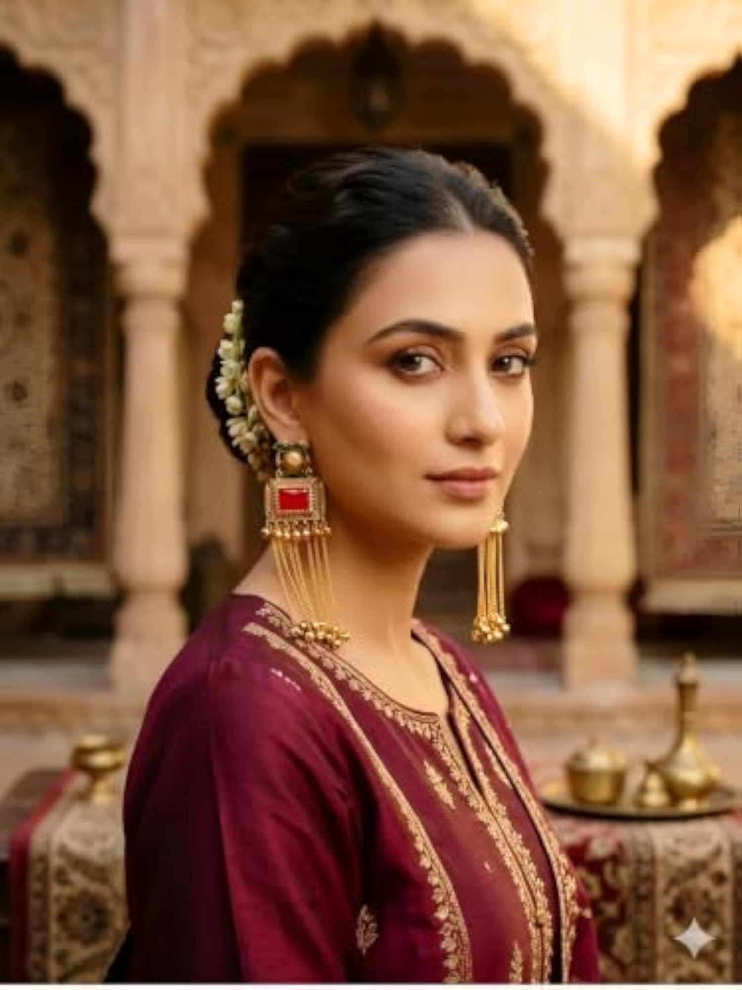 Gold-Plated Traditional Long Chain Ghungroo Earrings for Women, Kashmiri Style