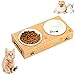 Barrageon Mascota Comedero Estante Comida Elevado Gatos Perros Bebedero Plato Multiusos Agua Alimentación Sin Derrames (Doble - Cuenco Cerámica)