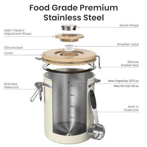 Image of Veken Coffee Canister with Window,Airtight Stainless Steel Container,32.5OZ