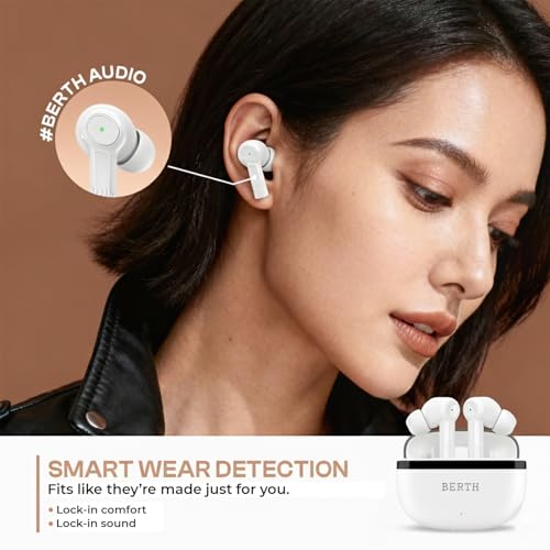 Image of BERTH X35 Wireless Earbuds, 50H Playtime, Quad Mic ENC, 13mm Drivers, Fast Charging, Dual Pairing, BT 5.4, IPX4, Crystal Clear Calls, Deep Bass, in-Ear Earphones with Mic (White)