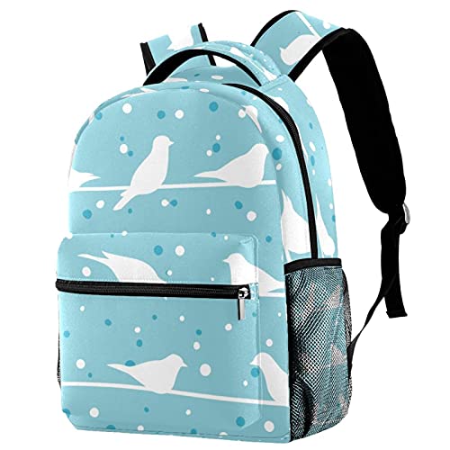 Sac à dos voyage campus oiseau sur fil bleu fille garçon porte-gourde