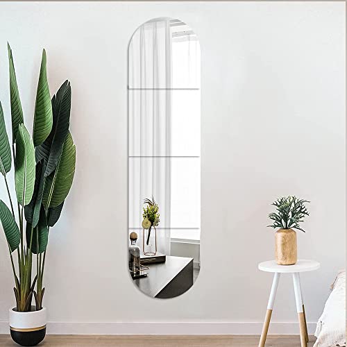 Lokiiz Full Body Length Mirrors for Walls, 12x12 4pcs Acrylic Plexiglass Wall-Mounted Stick On Frameless Square Makeup Large Long Mirror Home Workout Gym Hallway Dorm Floor Tile Self Adhesive