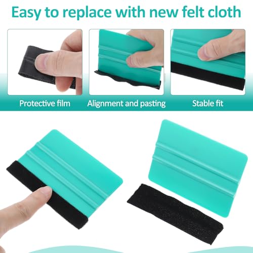 Image of Hariendny Squeegee for Vinyl, 2 Pcs Pink and Teal Vinyl Scraper Tools Wallpaper Smoothing Suede Felt Edge Squeegee Craft Sign Making Wrap Tool for Car Window Wrap Tint Application ppf Tools