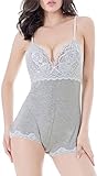 Ruzishun Women's floral Lace and Sexy Lingerie Jumpsuit Mini Babydoll(Gray,M)