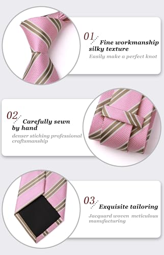 Image of HISDERN Mens Striped Ties Classic Silk Woven Tie and Pocket Square Set Formal Business Necktie Handkerchief for Wedding