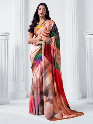 Image of SIRIL Women's Printed Crepe Silk Saree with Unstitched Blouse Piece