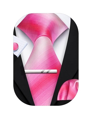 Image of Barry.Wang Plaid Ties for Men Silk Necktie Handkerchief Cuff Links Set