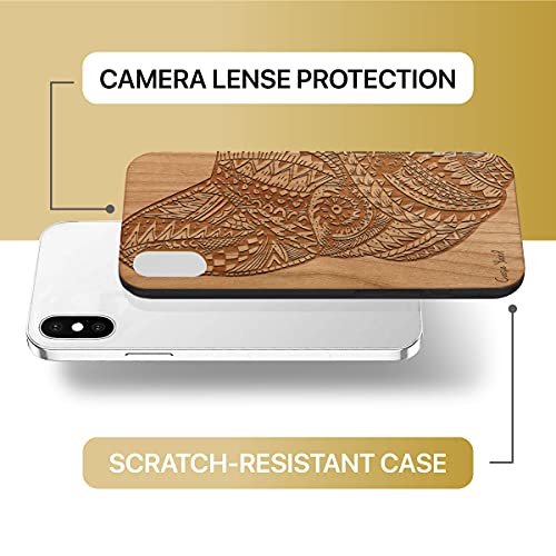 Caseyard Wood Phone Case For Iphone X Laser Engraved Pug Face Design Cherry Wood Compatible Iphone Case Protective Shockproof Slim Fit Cell Phone Cover For Men & Women #TOP5