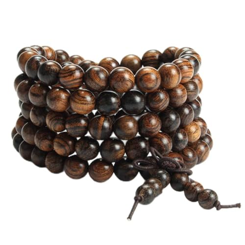 Epoch World 8mm-108 Bracelet Perles en Bois de Santal Naturel Collier/Bracelet Chaîne Chapelet Perles Tibétain Bouddhiste Bouddha Mala Élastique pierres bracelet...