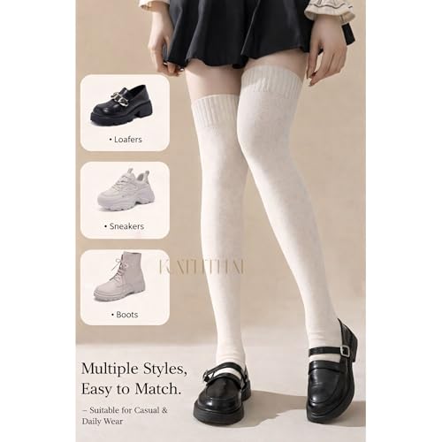 Image of Kaththai Wool Warm Thigh High Socks for Women | Soft & Breathable Knit Thermal Leg Warmers | Versatile Multi-Way Wear, Knee-Length | Winter & Fall Essential