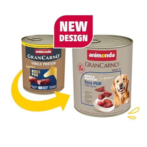animonda GranCarno Hunde Nassfutter Single Protein Ross pur (6 x 800g), getreidefreies Hundenassfutter ohne Zucker, für ausgewachsene Hunde, mit frischem Pferdefleisch und Innereien