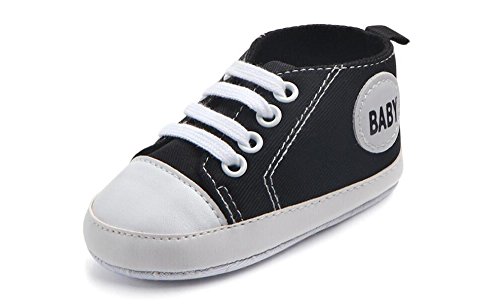 WAM Baby Boys Girls Canvas Toddler Sneaker Anti-Slip First Walkers Candy Shoes 0-18 Months (Black, 13 cm 12-18months)