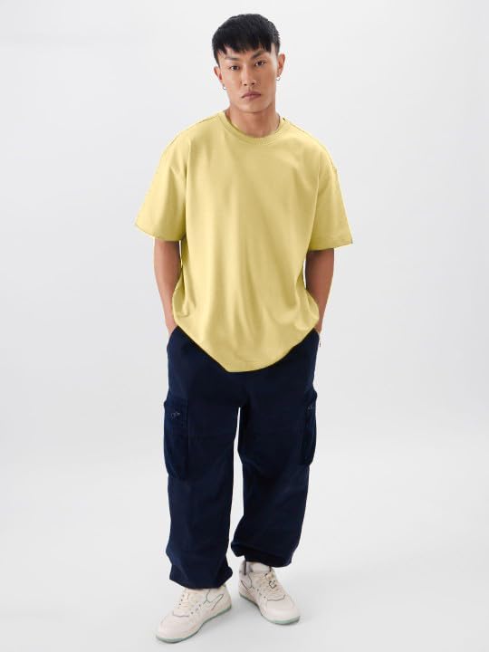 Image of Oversized Baggy Fit Drop Shoulder Half Sleeves Round Neck Solid Pure 100% Cotton T-Shirt for Men (Available in White, Black,Navy Color)
