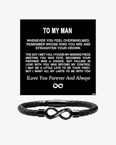 ziella To My Man,Personalized Dual Name Infinity Leather Bracelet,Personalized Custom Name Stainless Steel Bracelet Valentine Birthday Christmas Gifts for Him (9inch)