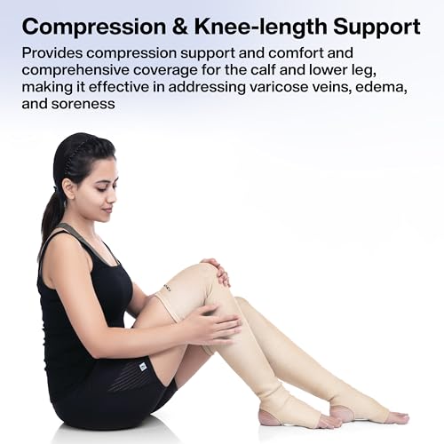 Image of FOVERA Varicose Veins Compression Stockings (Below Knee), Open Toe knee length Sleeves for Swelling, Edema, Sore & Aching Legs, Pain Relief & Post Pregnancy, for Men & Women