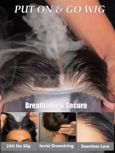 Image of Beauty Forever Bye Bye Knots No Slip Wig Balayage Brown 7x5 Lace Front Wig Human Hair Glueless Drawstring Wigs Loose Wave Face Framing Layers Curtain Bangs Pre Plucked Pre Cut 150% Density 24inch