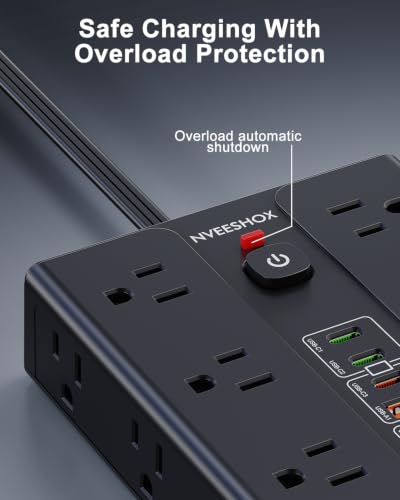 Image of Surge Protector Power Strip with 16 AC Outlets 6 USB Ports(3 Type C)