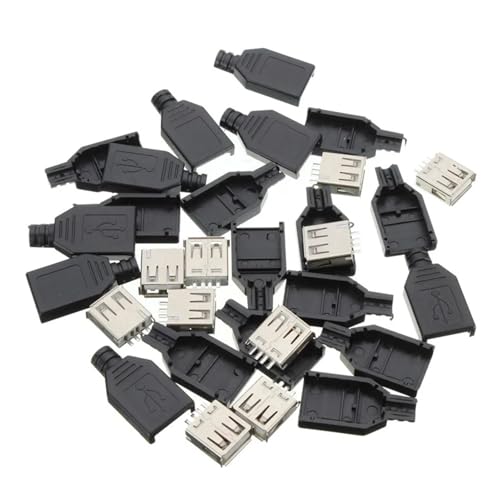10Pcs Type A Female USB 4 Pin Socket Jack Connector Socket with Black Cover Seat Welding Wire Adapeter