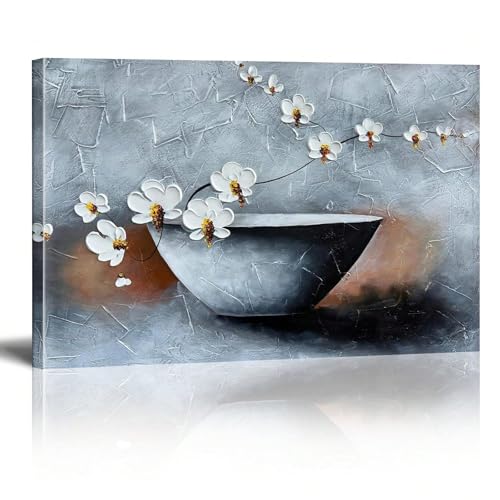 Decoration d'art contemporain et peinture florale abstraite sur toile tendue 60x80