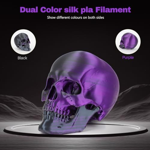 Image of 3DHoJor Silk PLA Filament 1.75mm Black Purple Dual Color PLA 3D Printer Filament 2 in 1 Coextrusion 1KG Spool(2.2lbs) 3D Printing Filament Dimensional Accuracy + /- 0.03mm Fits for Most FDM 3D Printers