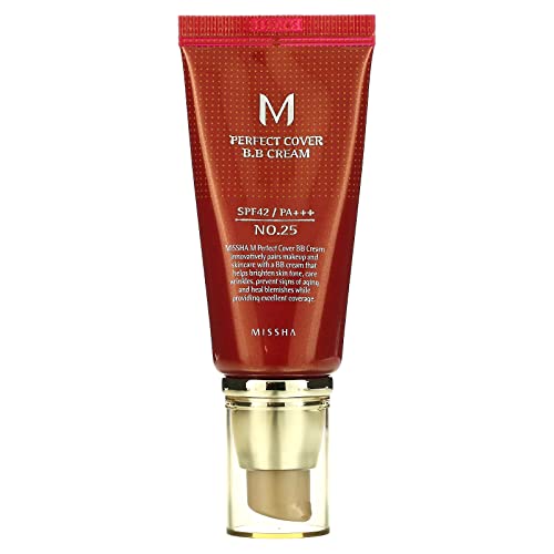 MISSHA M Perfect BB Cream No.25 Warm beige for light/medium with neutral skin tone SPF 42 PA +++ 1.69 Fl Oz - Tinted Moisturizer for face with SPF