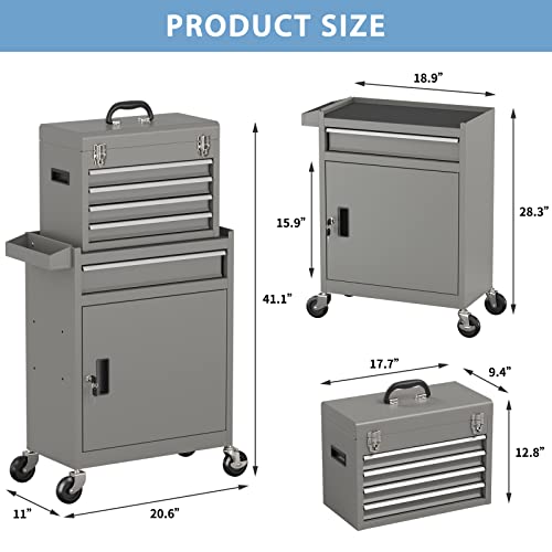 Image of 5-Drawer High Capacity Rolling Tool Chest, Removable Toolbox on Wheels Organizers, Lockable Tool Box Tool Storage Cabine with Drawers and Wheels for Workshop and Warehouse (Grey)