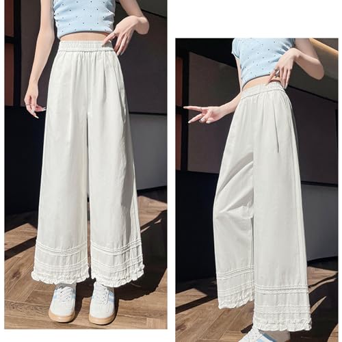 Women's Lightweight Wide-Leg Pants Fashion Lace Cropped Pants Loose Casual Straight Pants3