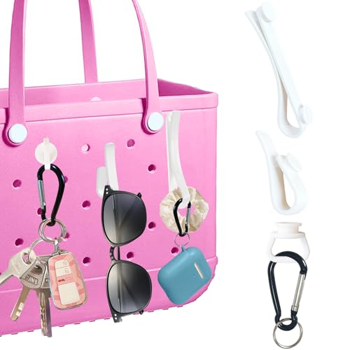 Morn Light Bogg Bag Accessories 4pcs Key Holder Clips Insert Carabiner Keychain Hooks for Simply Southern Totes Beach Bag(White)