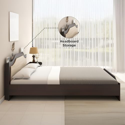 Image of Nilkamal Willy Wooden Double Bed Without Storage | Engineered Wood | Contemporary Design | Wenge & Sonoma Oak