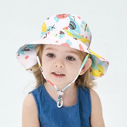 Image of Bold N Elegant Cartoon Print Kids Cotton Sun Hat with Adjustable Chin Strap, Beach Cap Fishing Hat for Boys and Girls